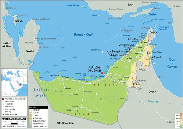 PHYSICAL Map of the United Arab Emirates