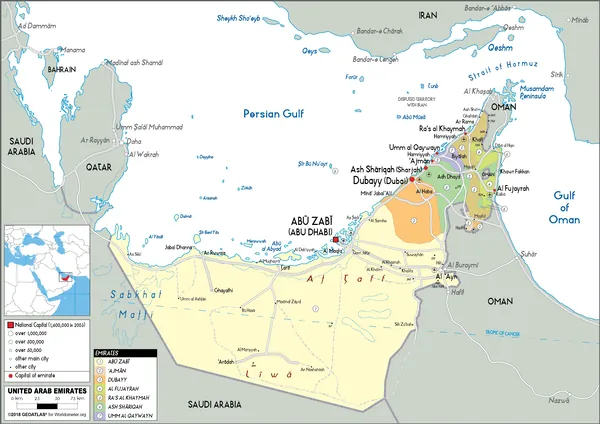 POLITICAL Map of the United Arab Emirates