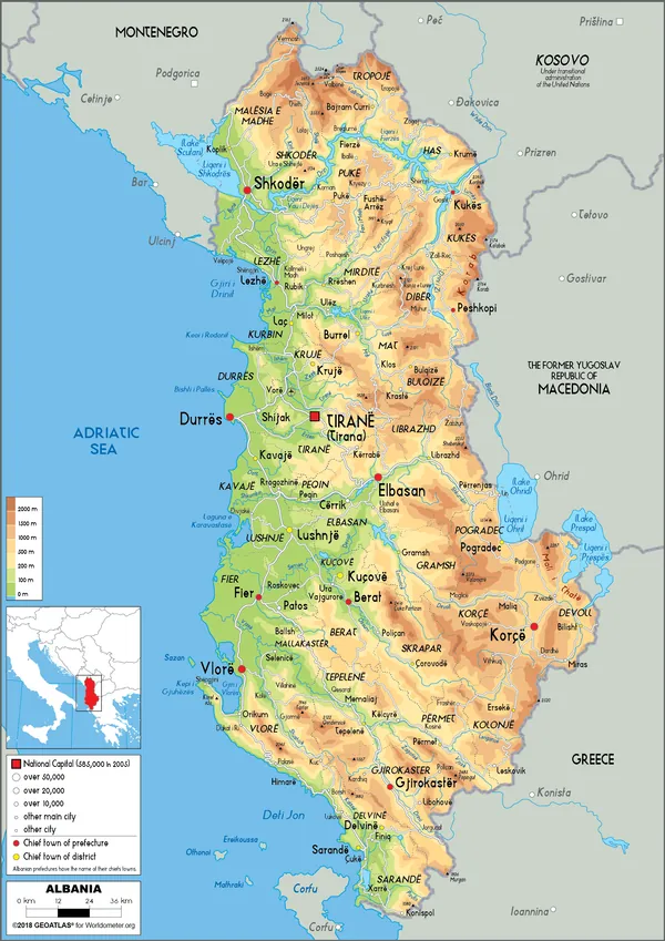 PHYSICAL Map of Albania