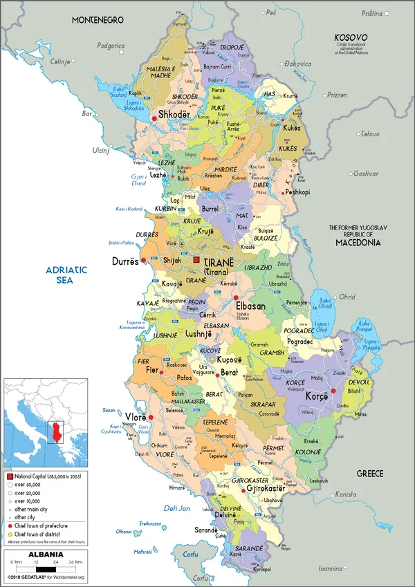 POLITICAL Map of Albania