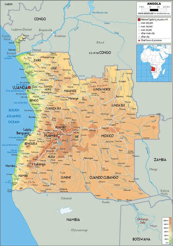 PHYSICAL Map of Angola