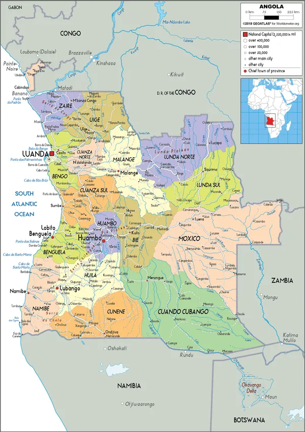 POLITICAL Map of Angola