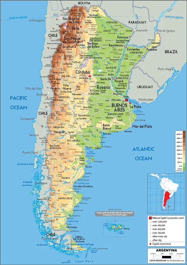PHYSICAL Map of Argentina