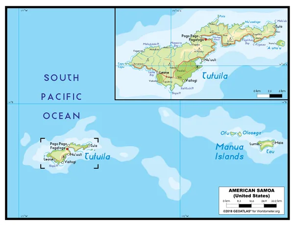 PHYSICAL Map of American Samoa