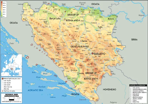 PHYSICAL Map of Bosnia and Herzegovina