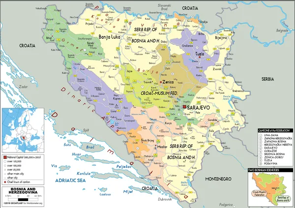 POLITICAL Map of Bosnia and Herzegovina