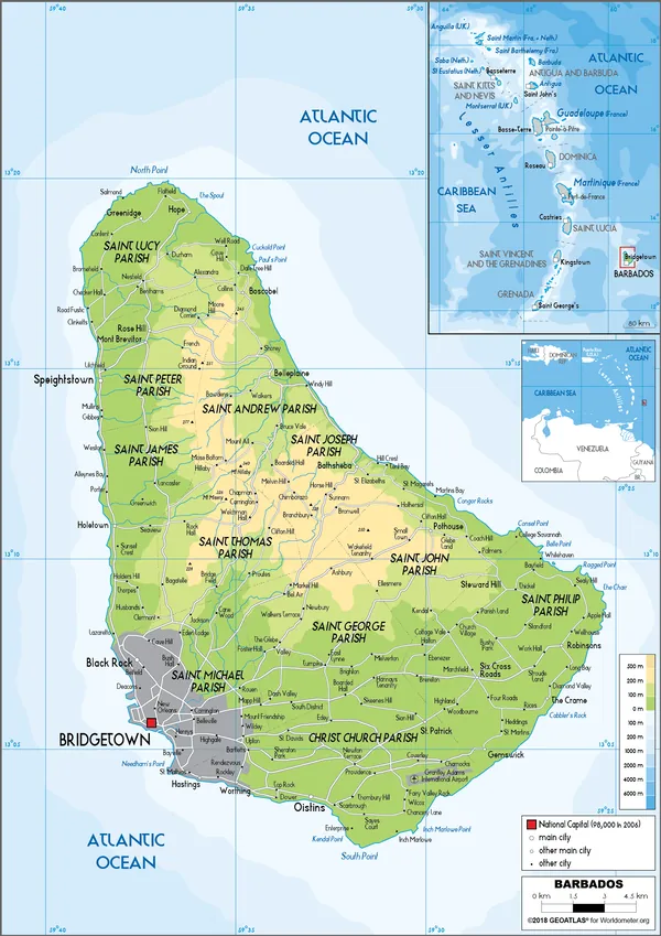 PHYSICAL Map of Barbados