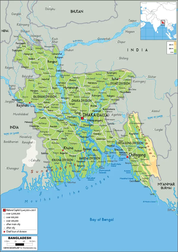 PHYSICAL Map of Bangladesh