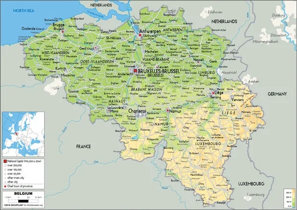PHYSICAL Map of Belgium