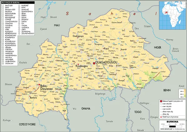 PHYSICAL Map of Burkina Faso