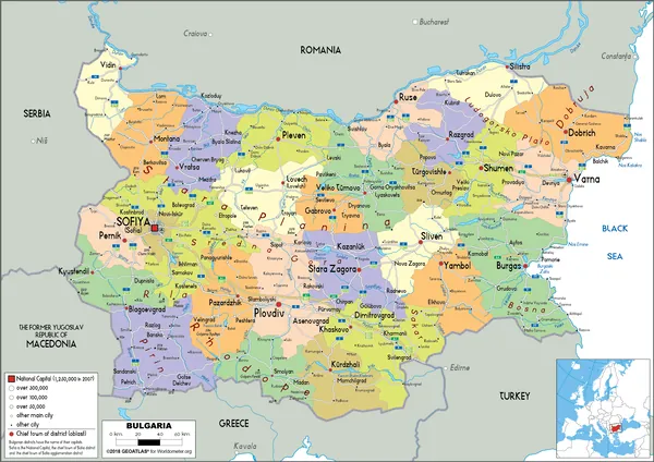 POLITICAL Map of Bulgaria
