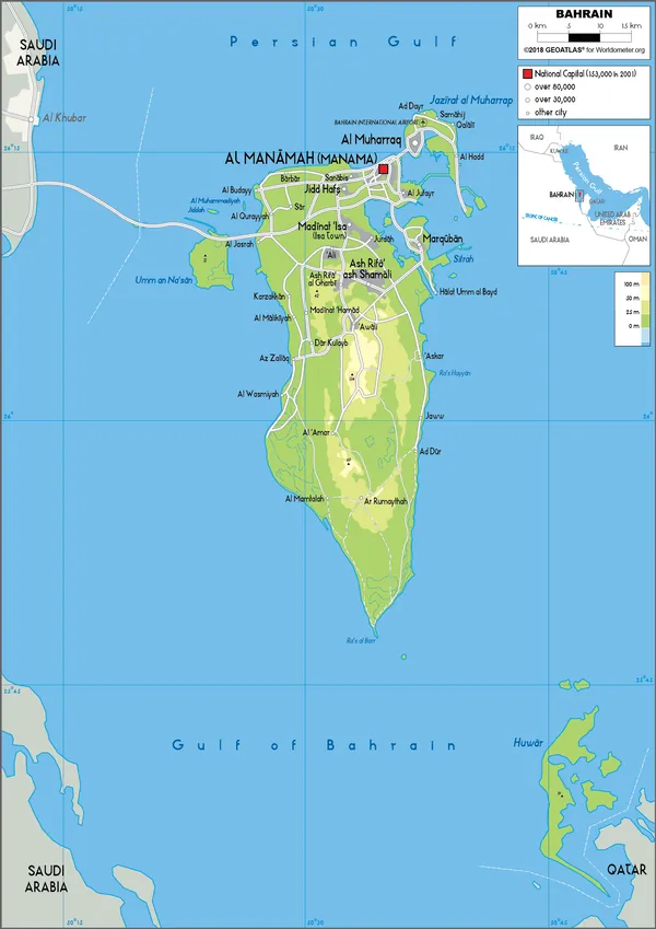 PHYSICAL Map of Bahrain