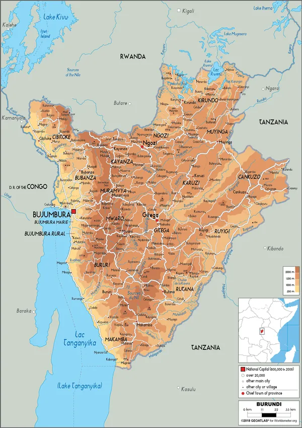 PHYSICAL Map of Burundi