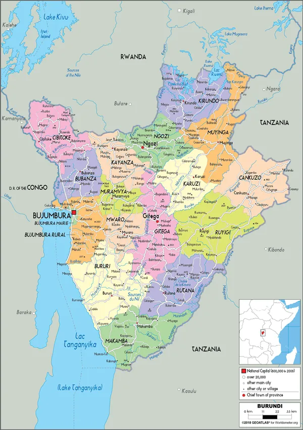 POLITICAL Map of Burundi