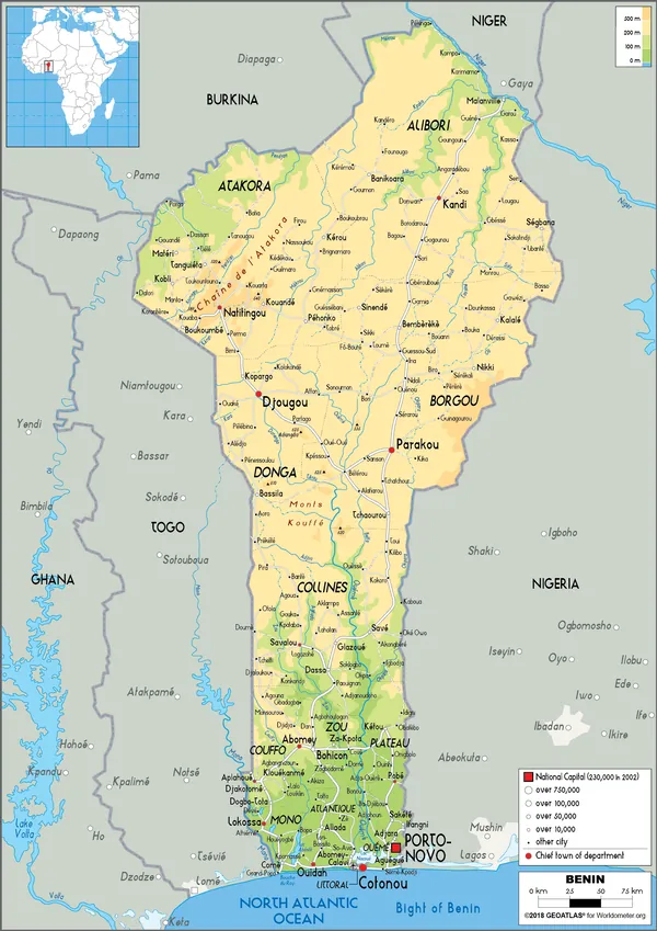 PHYSICAL Map of Benin