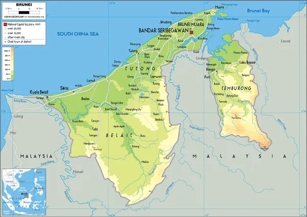PHYSICAL Map of Brunei Darussalam