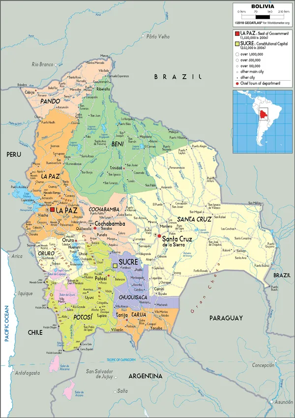 POLITICAL Map of Bolivia