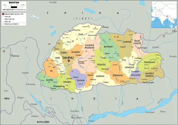 POLITICAL Map of Bhutan