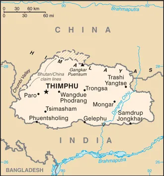 SIMPLE Map of Bhutan