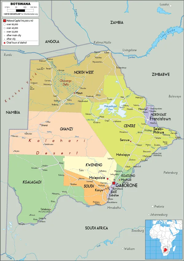 POLITICAL Map of Botswana