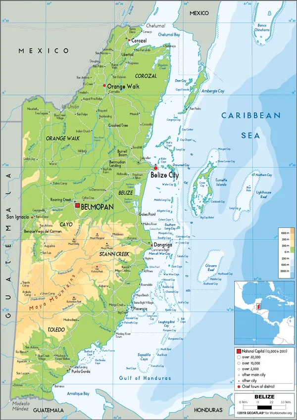 PHYSICAL Map of Belize
