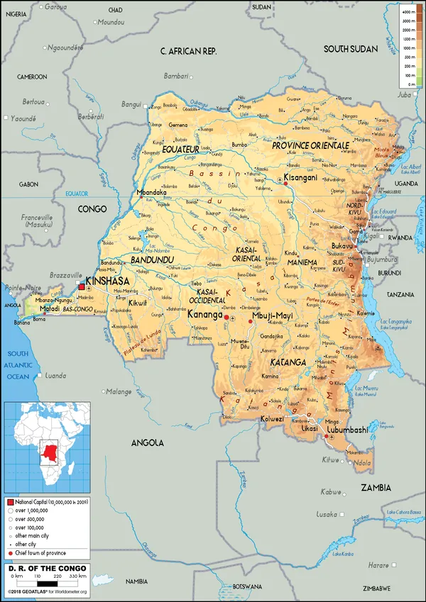 PHYSICAL Map of the DR Congo