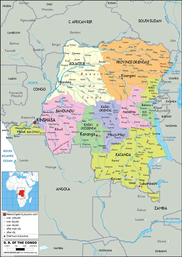 POLITICAL Map of the DR Congo