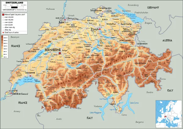 PHYSICAL Map of Switzerland
