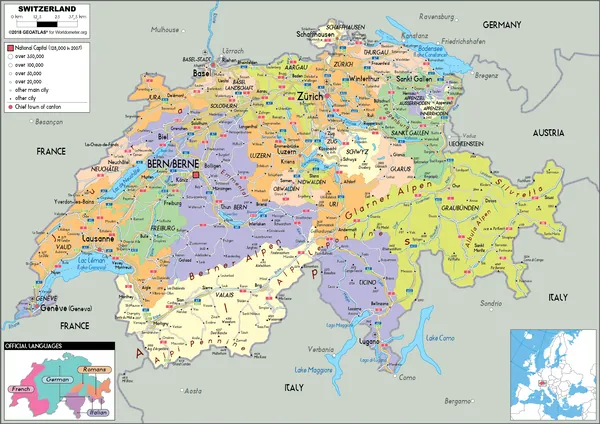 POLITICAL Map of Switzerland