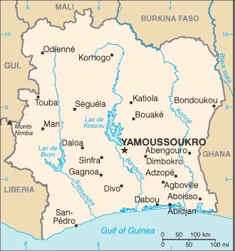 SIMPLE Map of Côte d'Ivoire