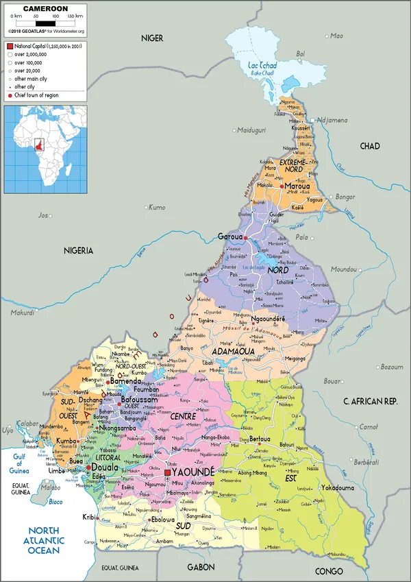 POLITICAL Map of Cameroon