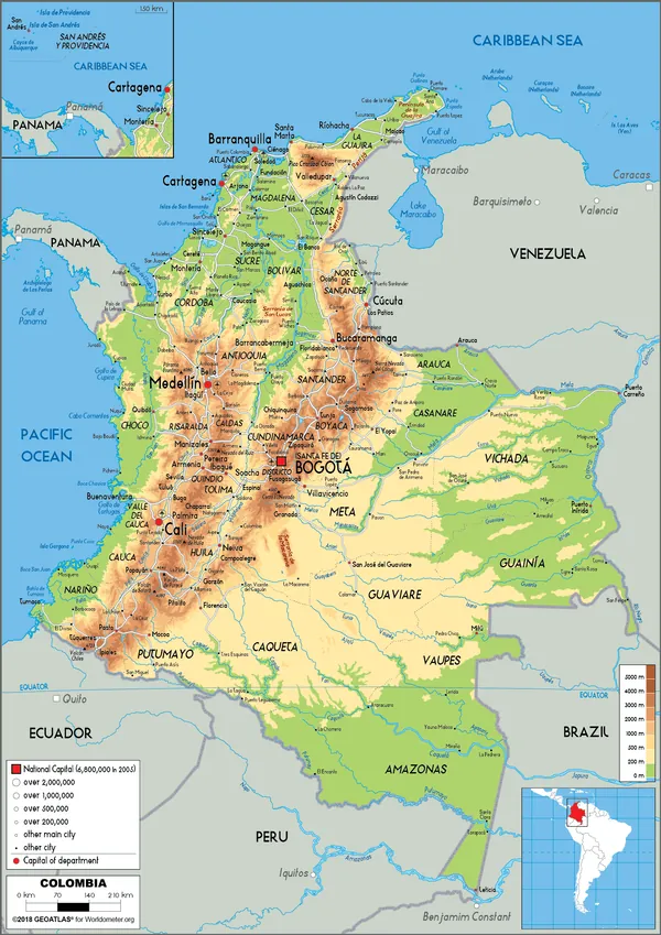 PHYSICAL Map of Colombia