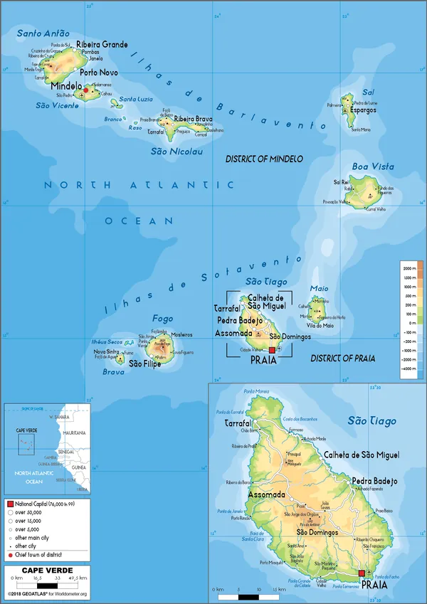 PHYSICAL Map of Cabo Verde