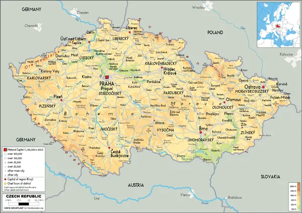 PHYSICAL Map of Czechia