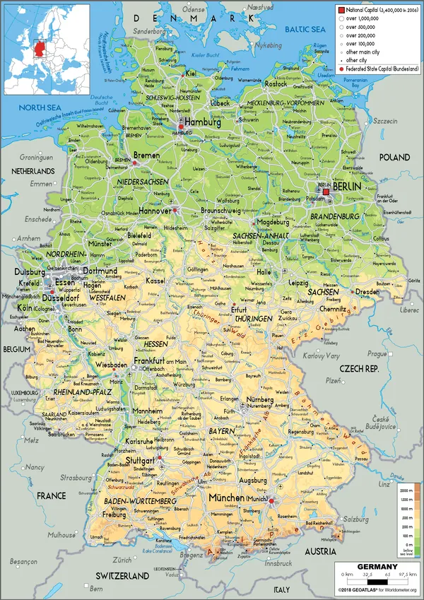 PHYSICAL Map of Germany