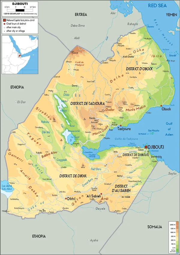 PHYSICAL Map of Djibouti
