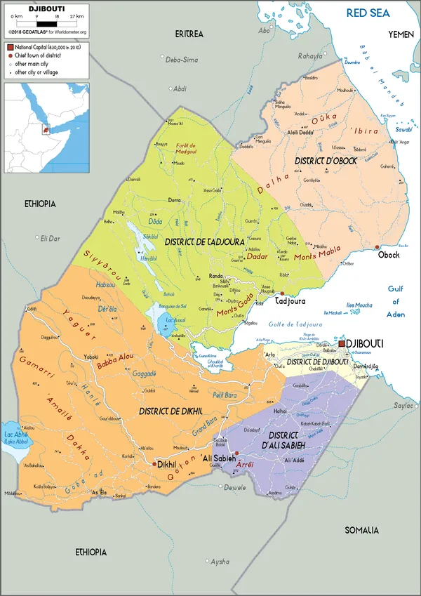 POLITICAL Map of Djibouti