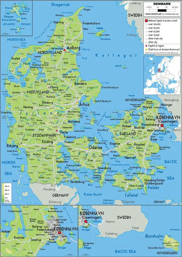 PHYSICAL Map of Denmark
