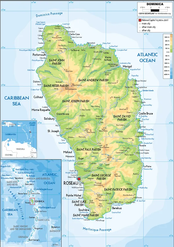 PHYSICAL Map of Dominica
