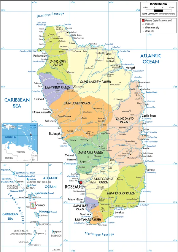 POLITICAL Map of Dominica