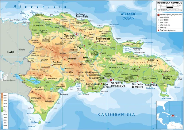 PHYSICAL Map of the Dominican Republic