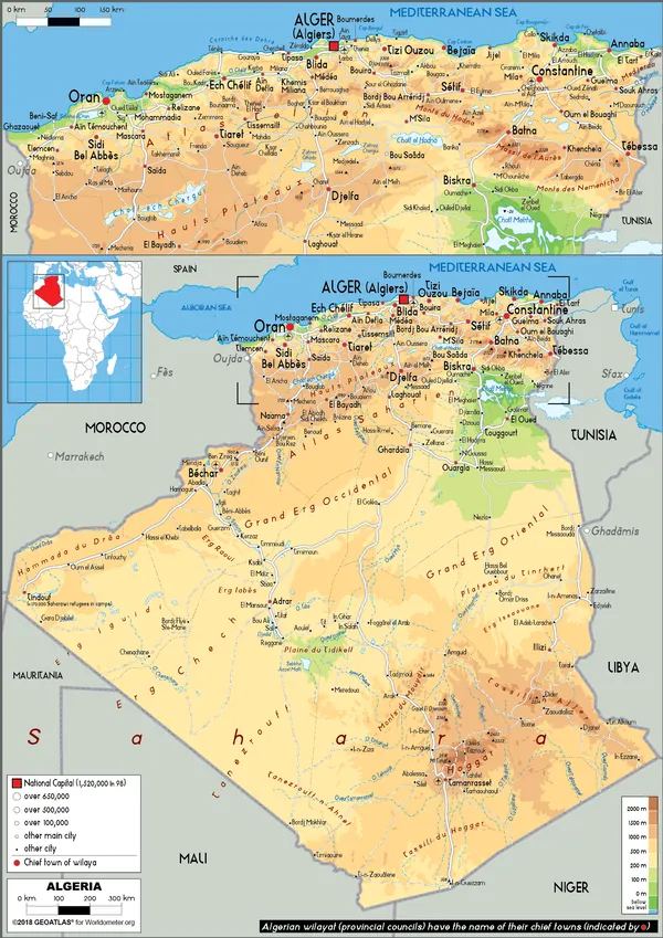 PHYSICAL Map of Algeria