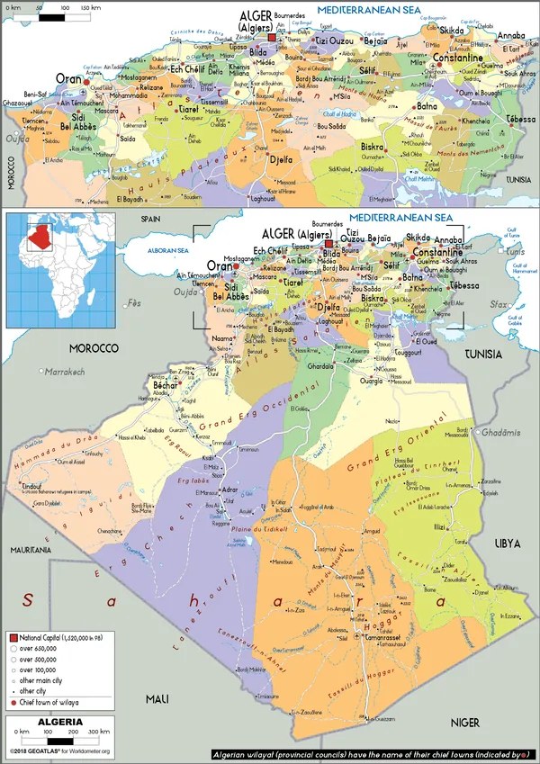 POLITICAL Map of Algeria