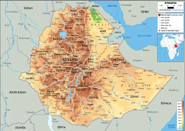 PHYSICAL Map of Ethiopia