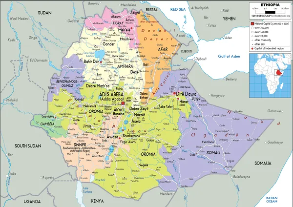 POLITICAL Map of Ethiopia