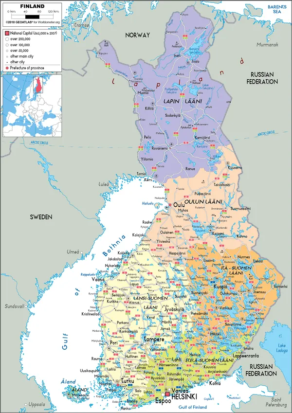 POLITICAL Map of Finland