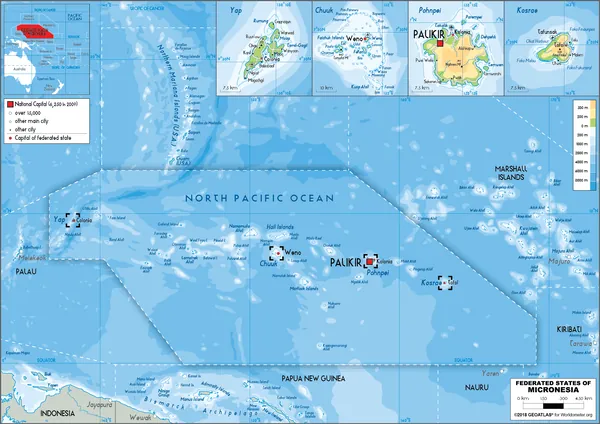 PHYSICAL Map of Micronesia
