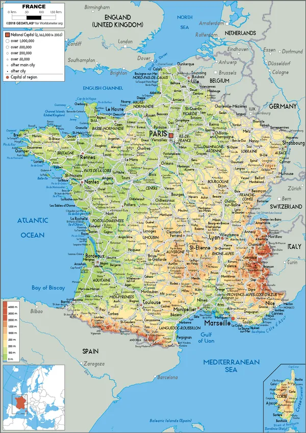 PHYSICAL Map of France