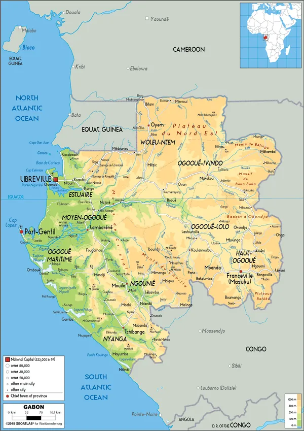 PHYSICAL Map of Gabon