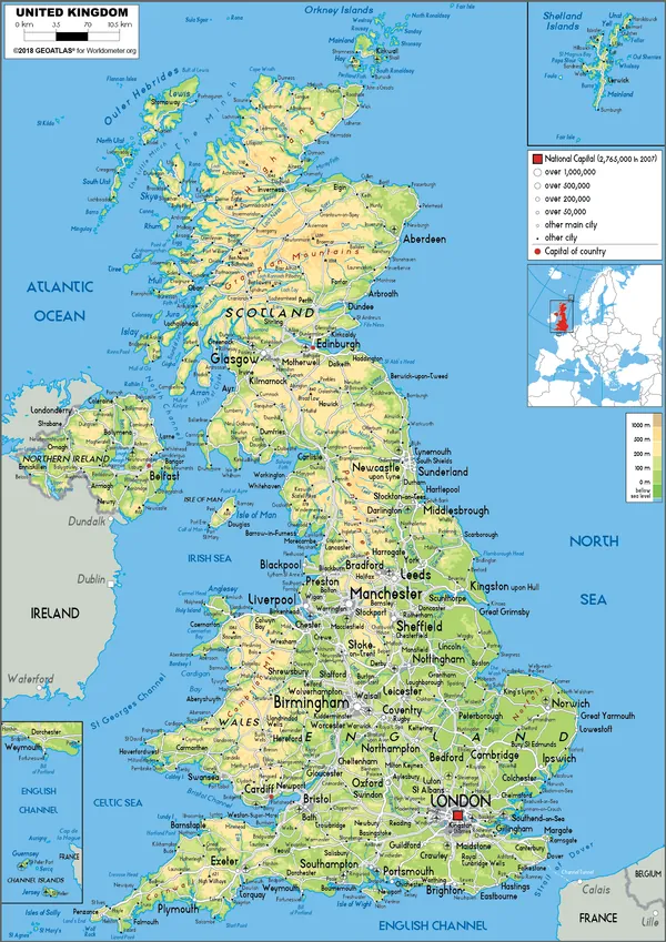 PHYSICAL Map of the United Kingdom
